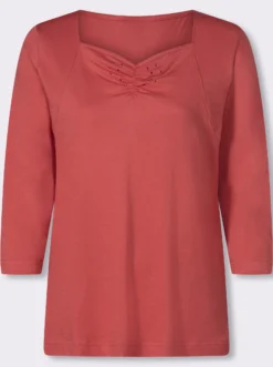 3/4-Arm-Shirt mit Herz-Ausschnitt, Baumwolle