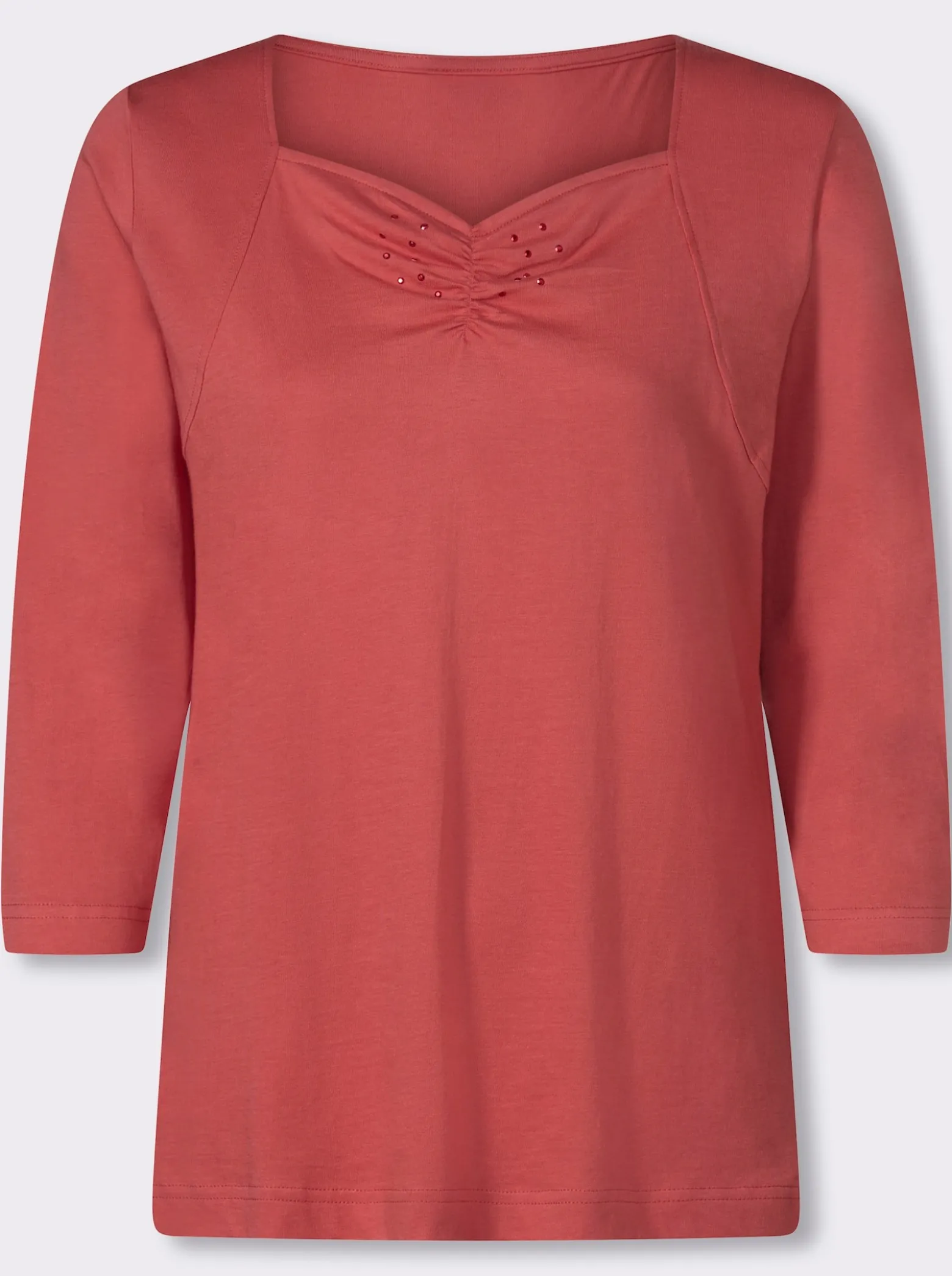 3/4-Arm-Shirt mit Herz-Ausschnitt, Baumwolle