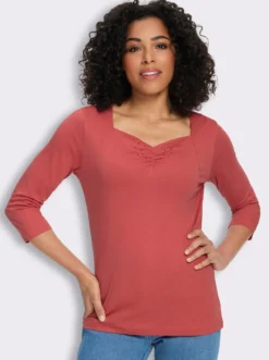 3/4-Arm-Shirt mit Herz-Ausschnitt, Baumwolle