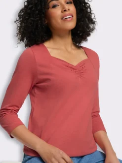 3/4-Arm-Shirt mit Herz-Ausschnitt, Baumwolle