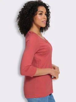 3/4-Arm-Shirt mit Herz-Ausschnitt, Baumwolle