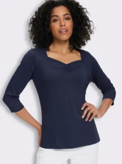 3/4-Arm-Shirt mit Herz-Ausschnitt, Baumwolle