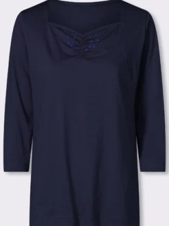 3/4-Arm-Shirt mit Herz-Ausschnitt, Baumwolle