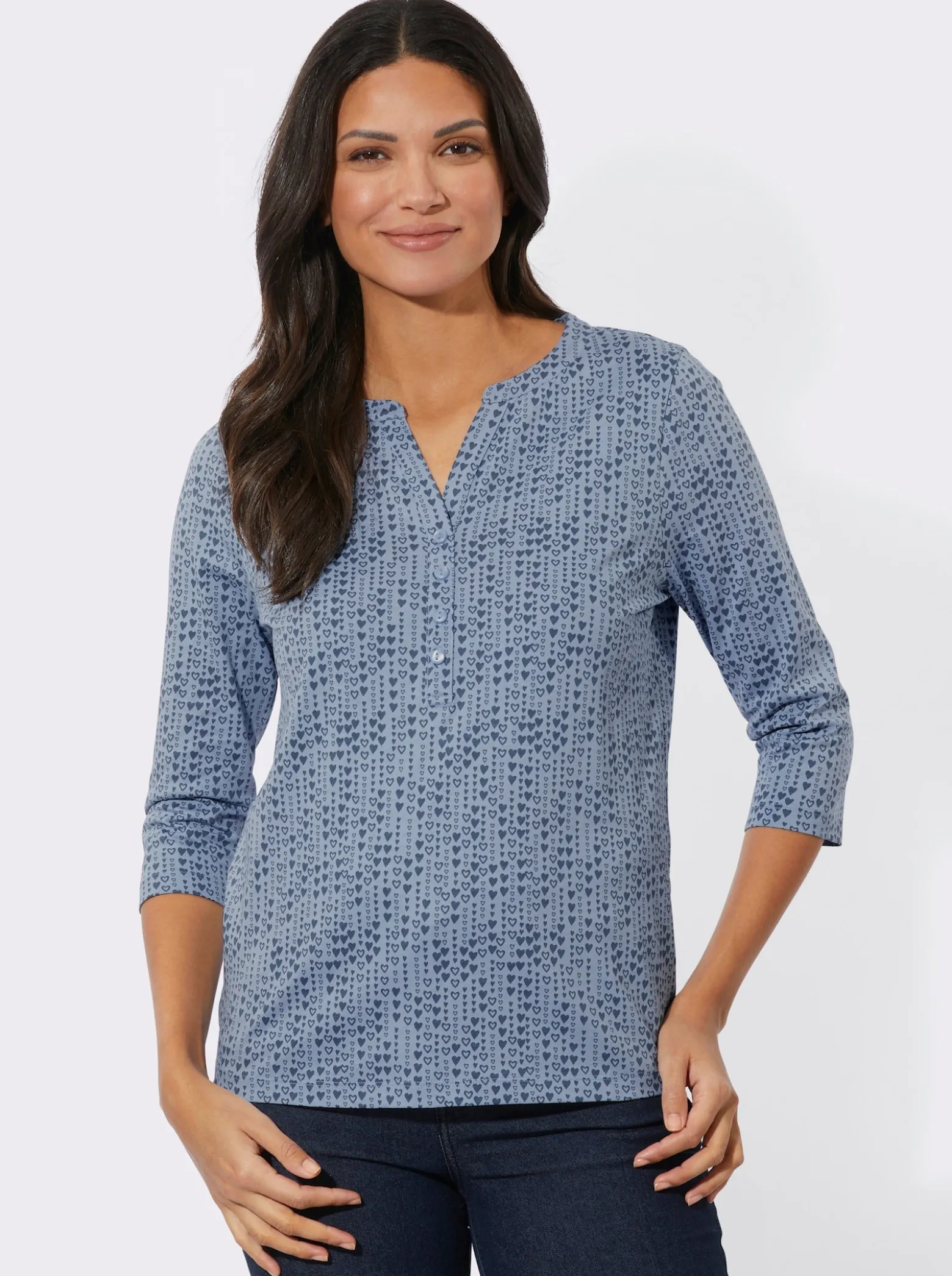 3/4-Arm-Shirt mit Herzchen-Muster