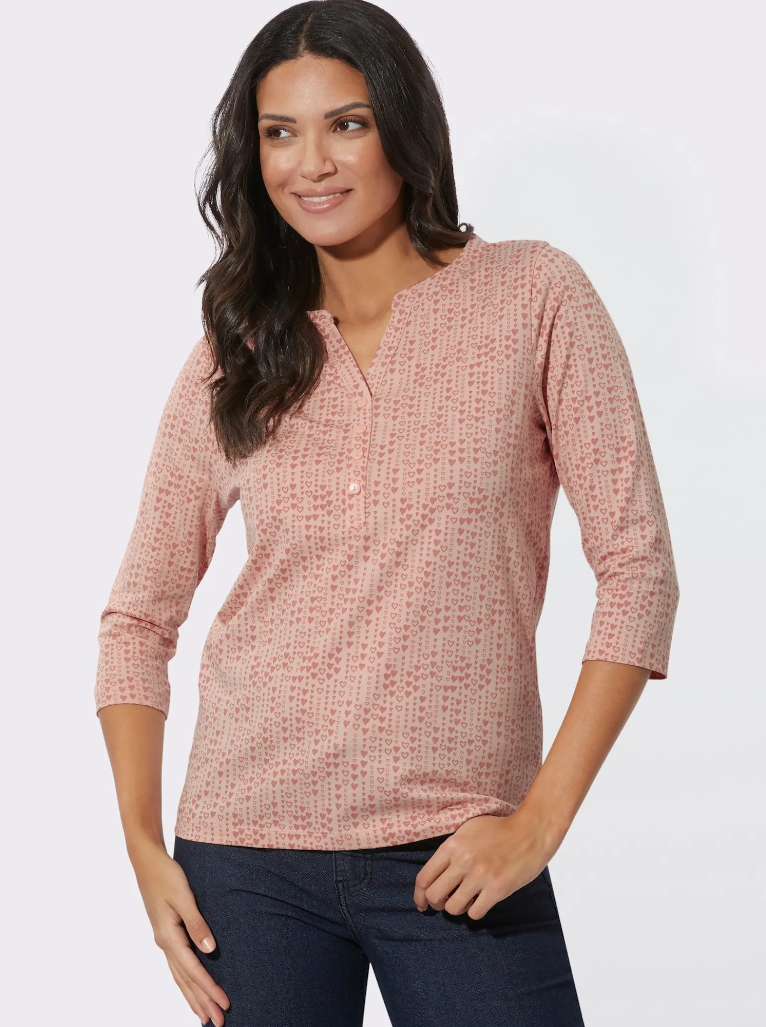 3/4-Arm-Shirt mit Herzchen-Muster