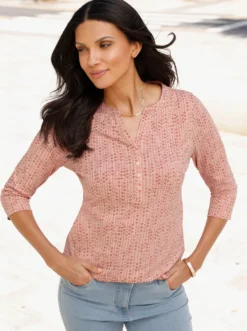 3/4-Arm-Shirt mit Herzchen-Muster