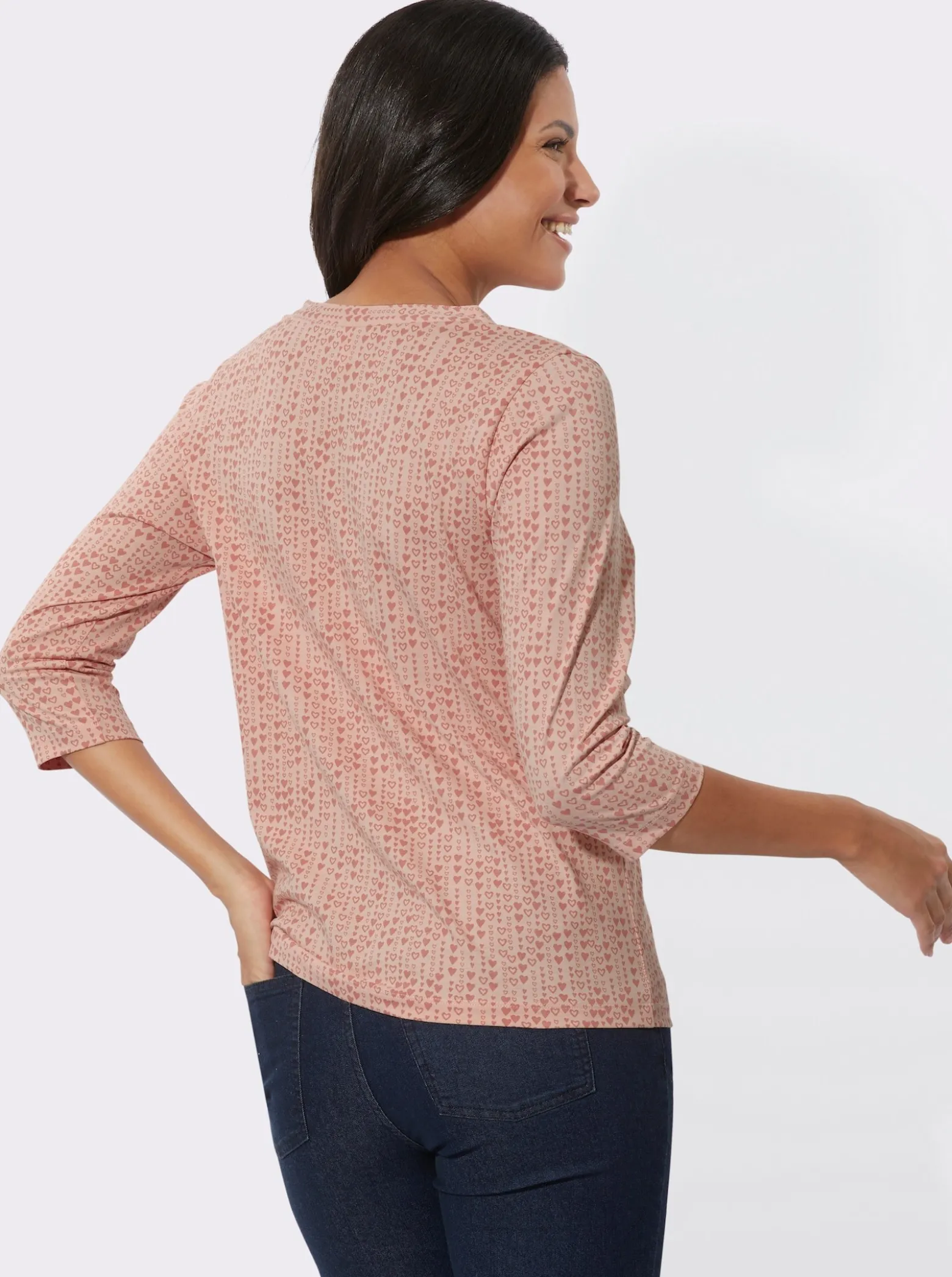3/4-Arm-Shirt mit Herzchen-Muster