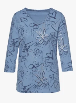 3/4-Arm-Shirt mit Herzen und Blüten verziert