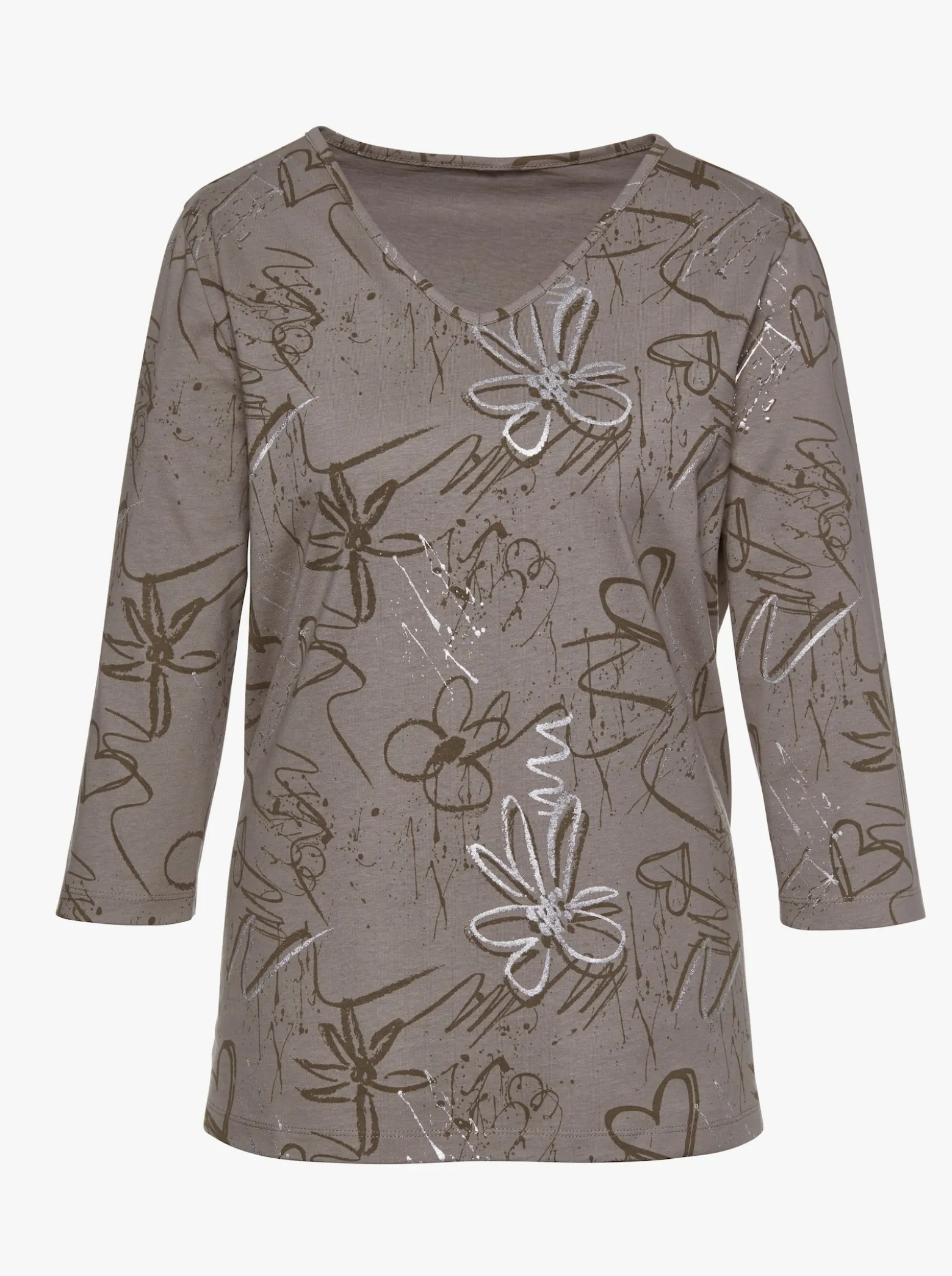 3/4-Arm-Shirt mit Herzen und Blüten verziert