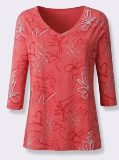 3/4-Arm-Shirt mit Herzen und Blüten verziert