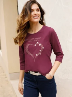 3/4-Arm-Shirt mit Herz-Motiv