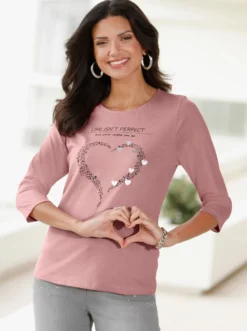 3/4-Arm-Shirt mit Herz-Motiv