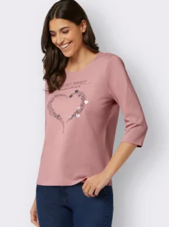 3/4-Arm-Shirt mit Herz-Motiv