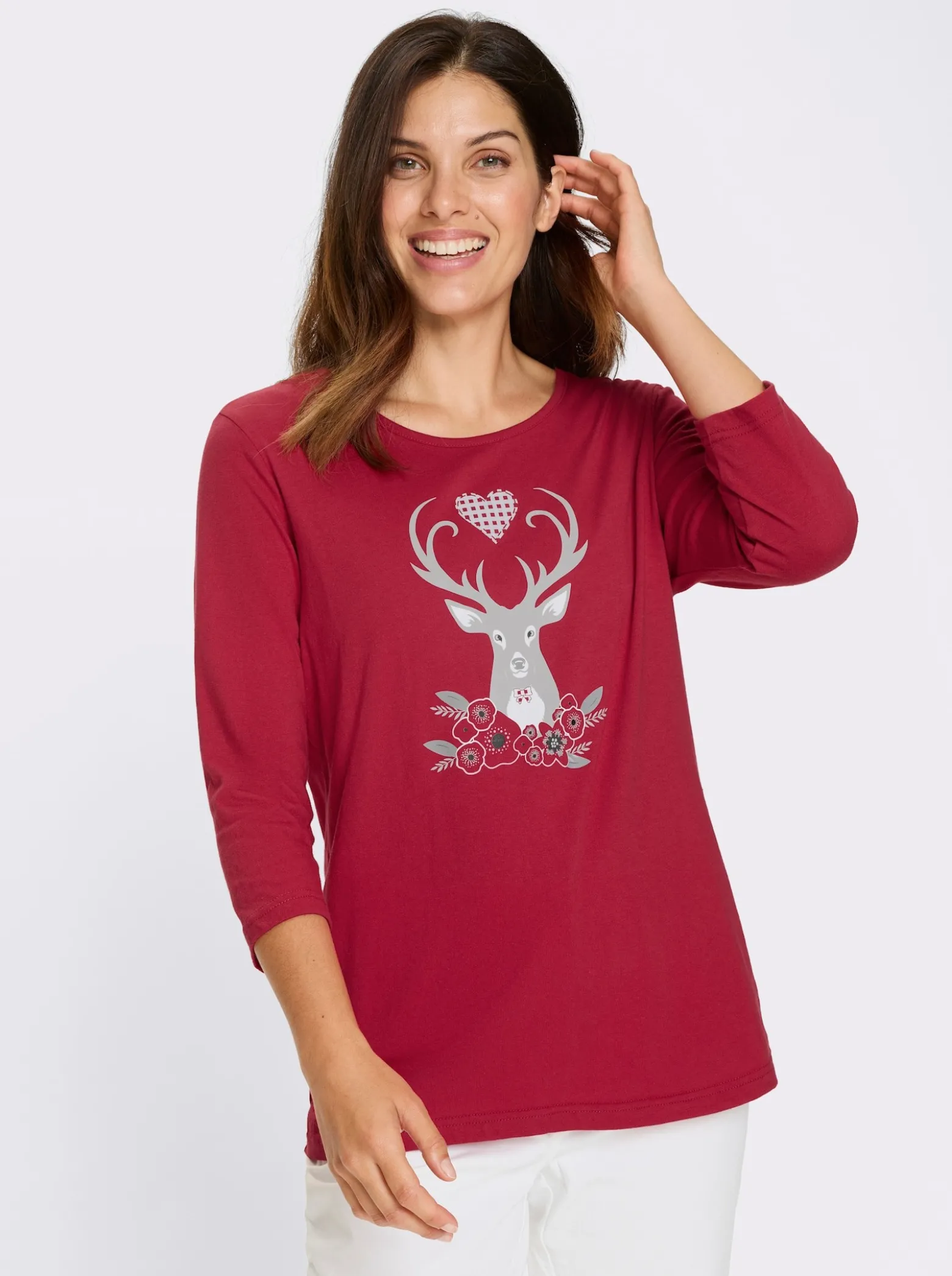3/4-Arm-Shirt mit Hirsch-Motiv