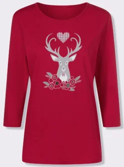 3/4-Arm-Shirt mit Hirsch-Motiv