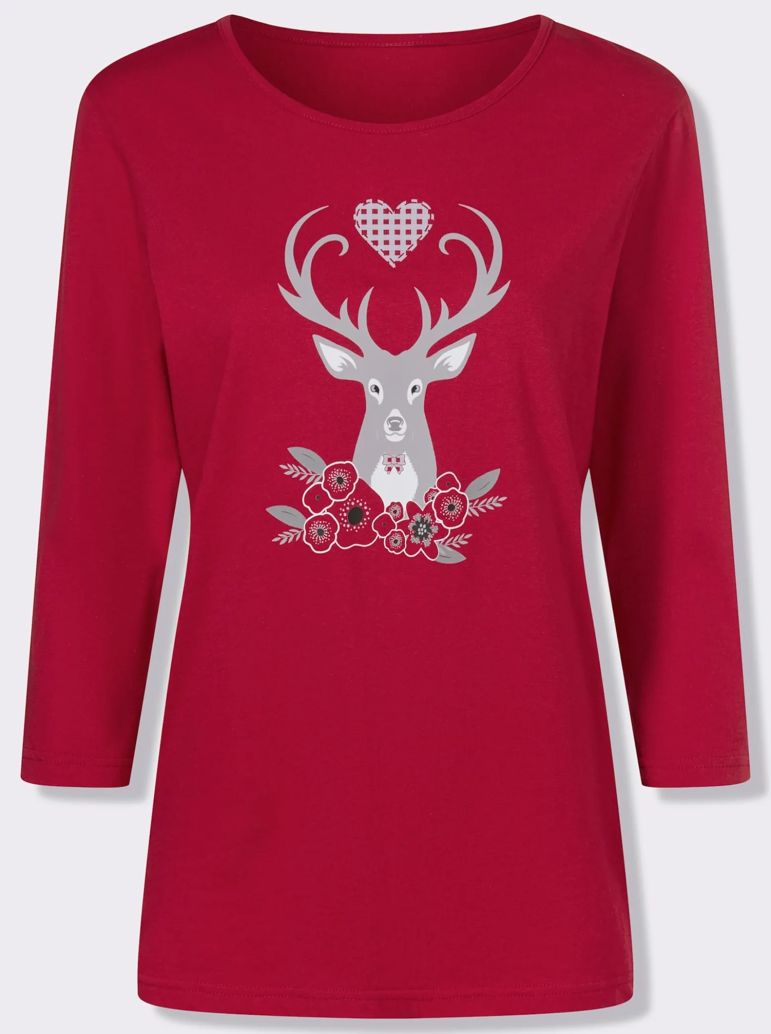 3/4-Arm-Shirt mit Hirsch-Motiv