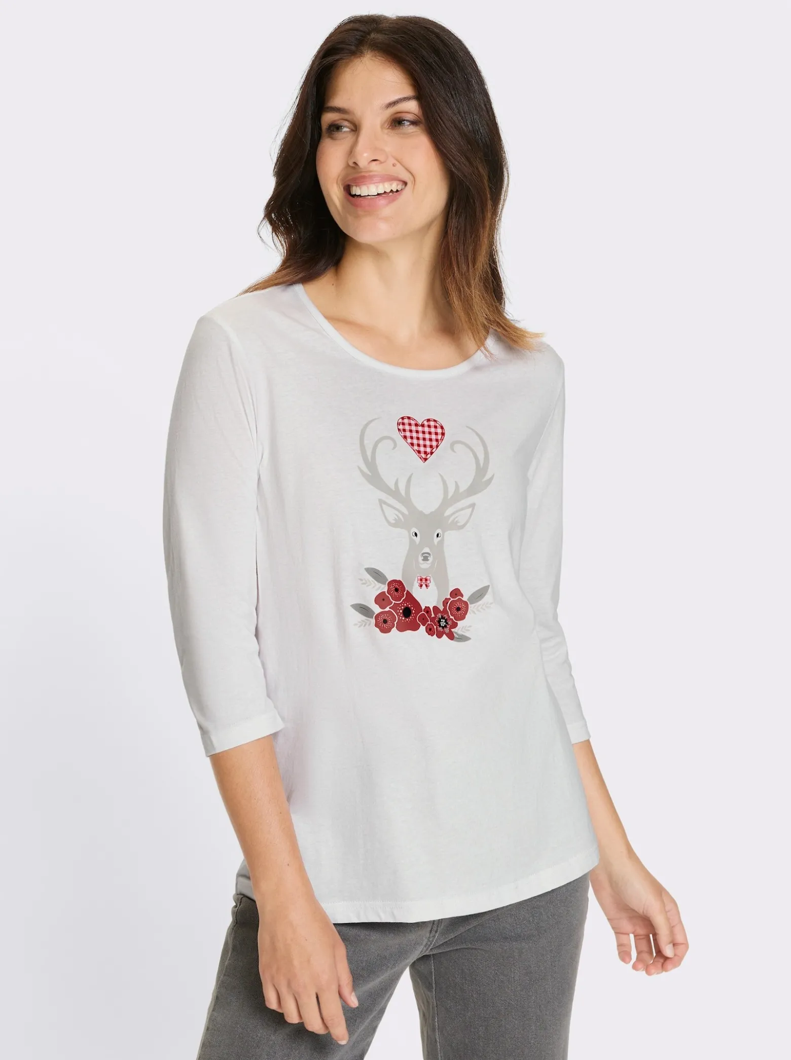 3/4-Arm-Shirt mit Hirsch-Motiv