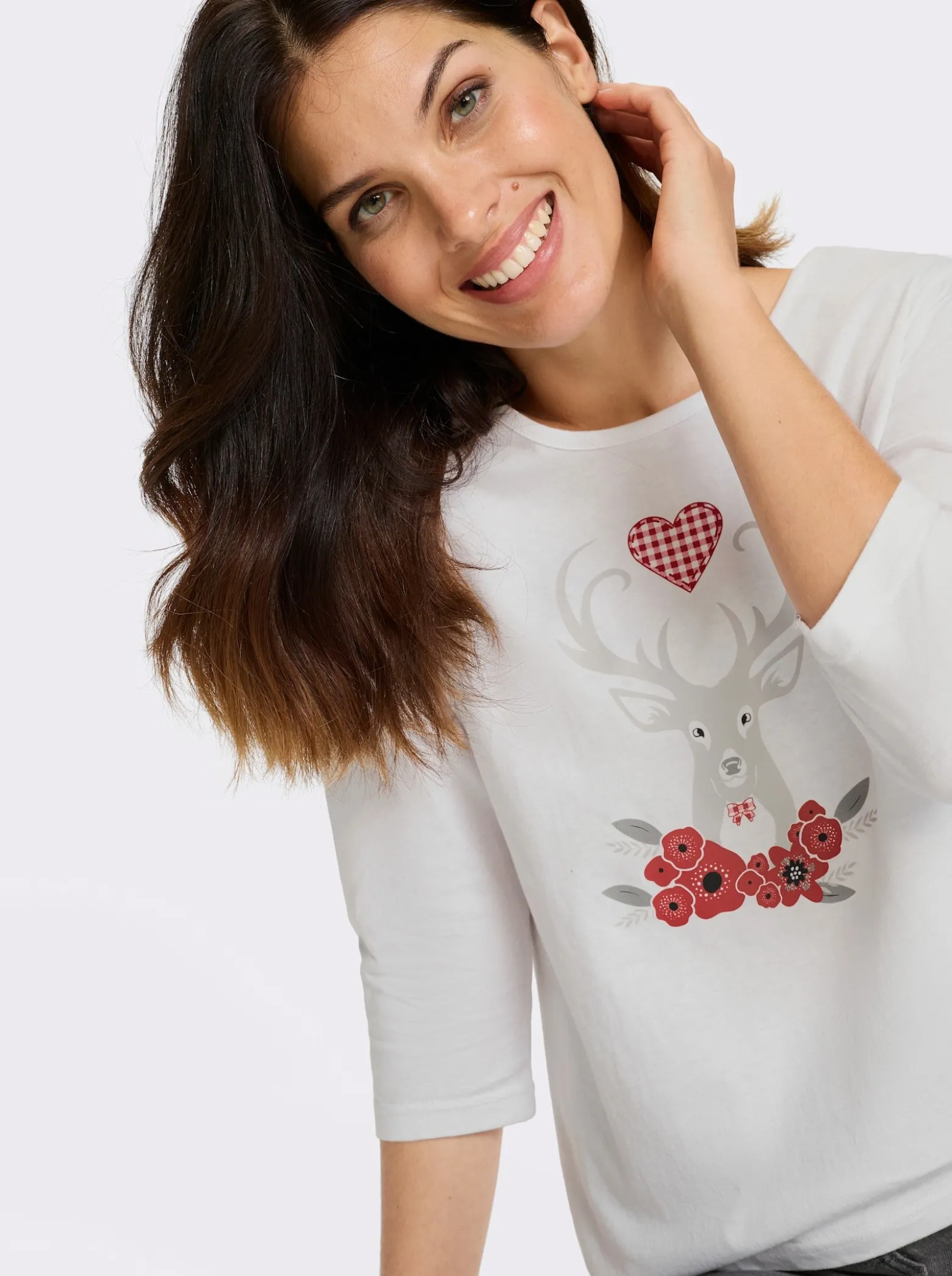 3/4-Arm-Shirt mit Hirsch-Motiv