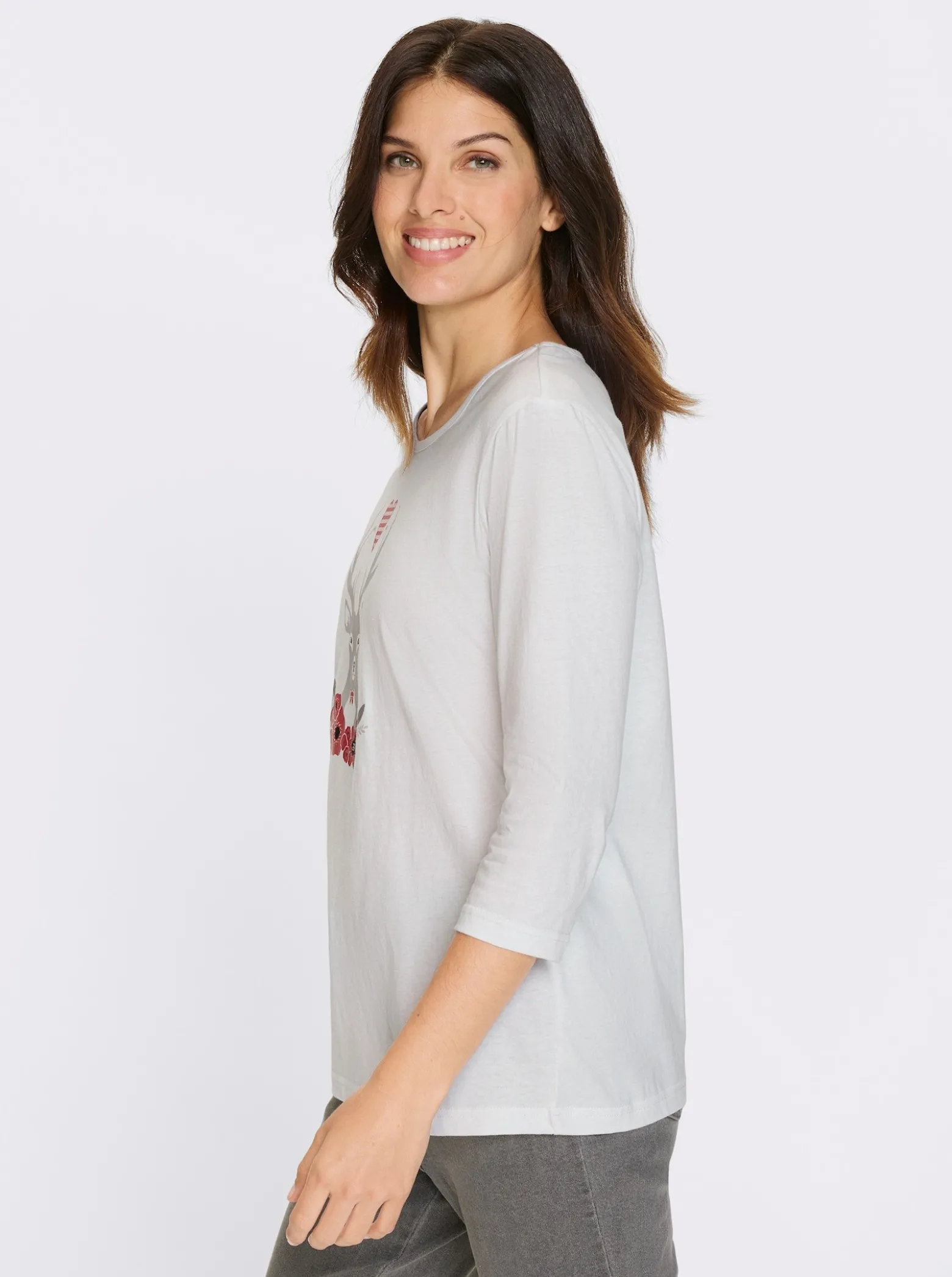 3/4-Arm-Shirt mit Hirsch-Motiv