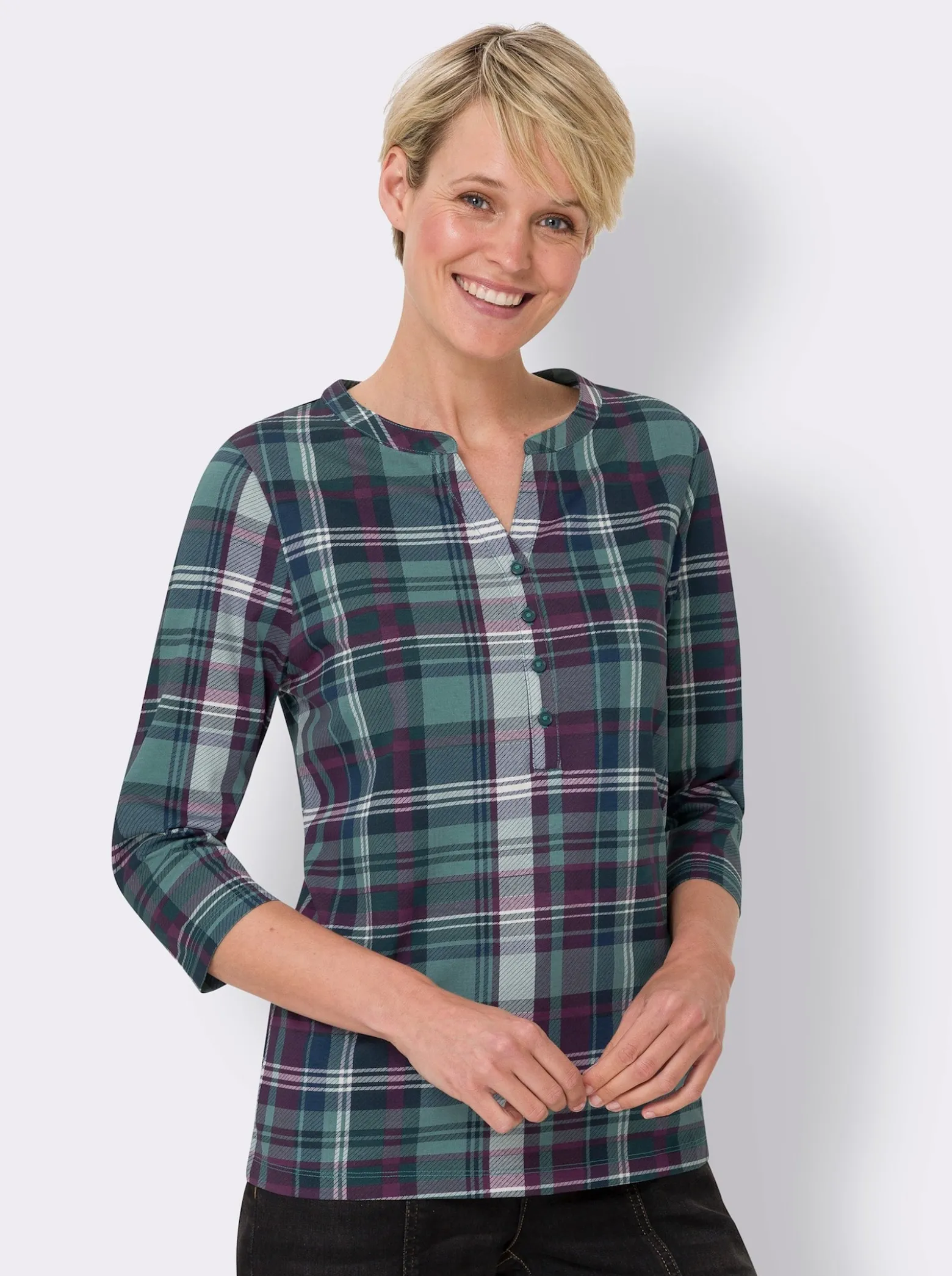 3/4-Arm-Shirt mit Karomuster