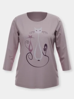 3/4-Arm-Shirt mit Katzen-Druck