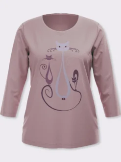 3/4-Arm-Shirt mit Katzen-Druck