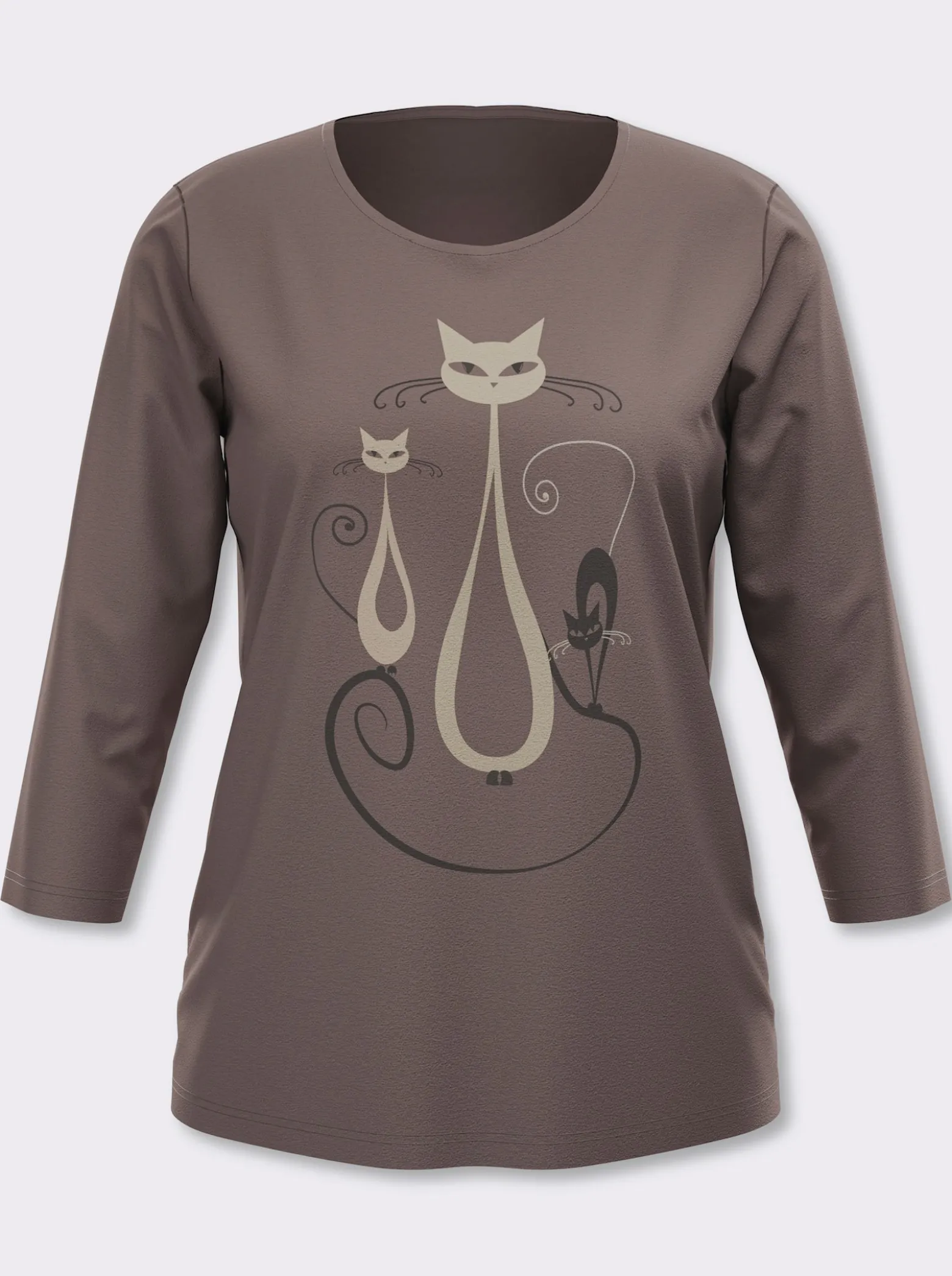 3/4-Arm-Shirt mit Katzen-Druck