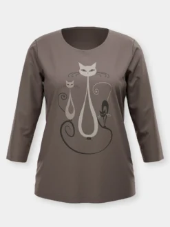 3/4-Arm-Shirt mit Katzen-Druck