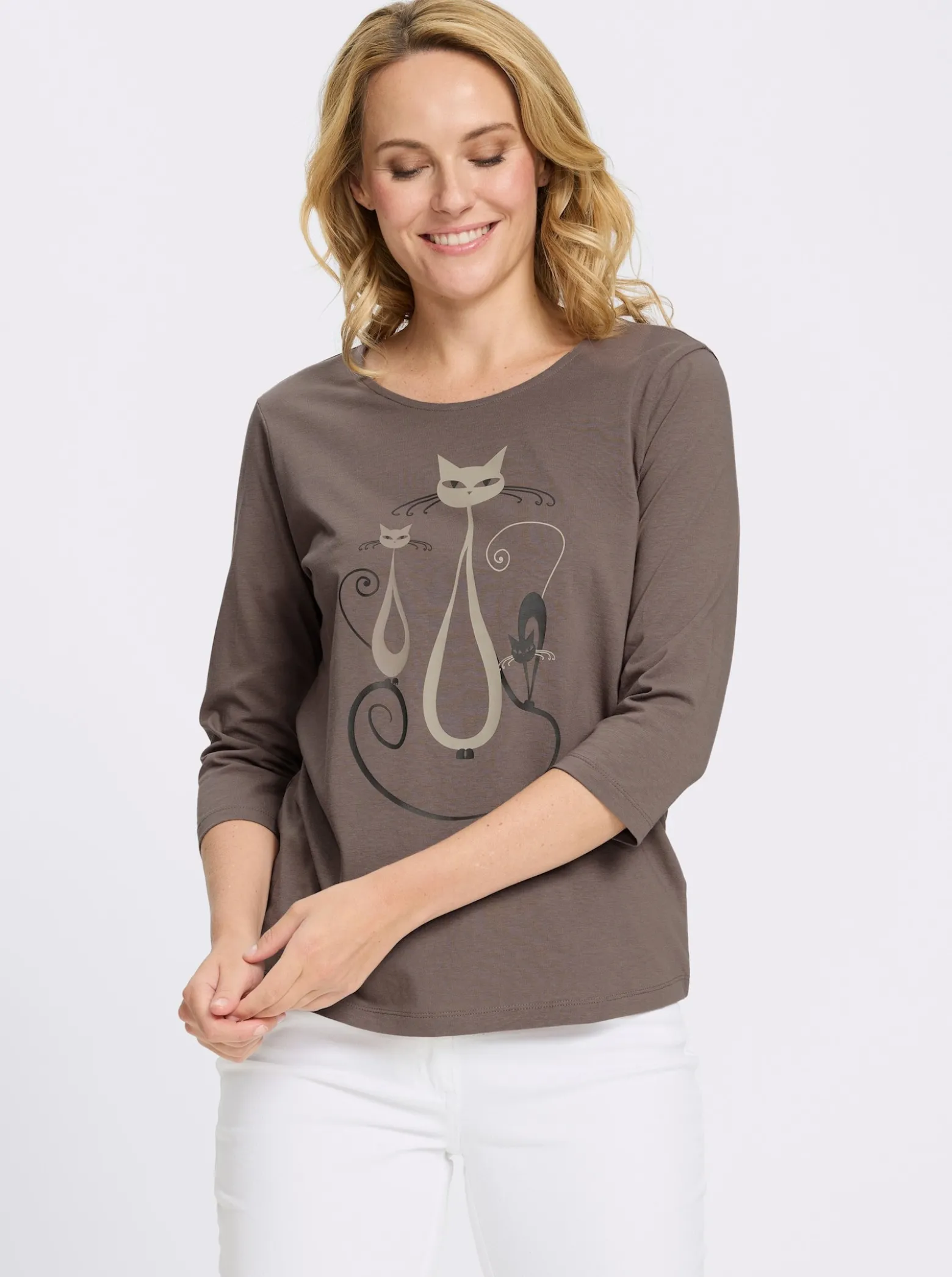 3/4-Arm-Shirt mit Katzen-Druck