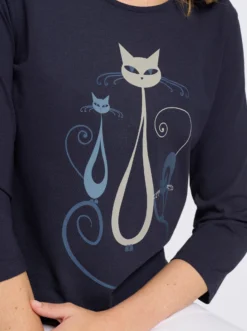 3/4-Arm-Shirt mit Katzen-Druck