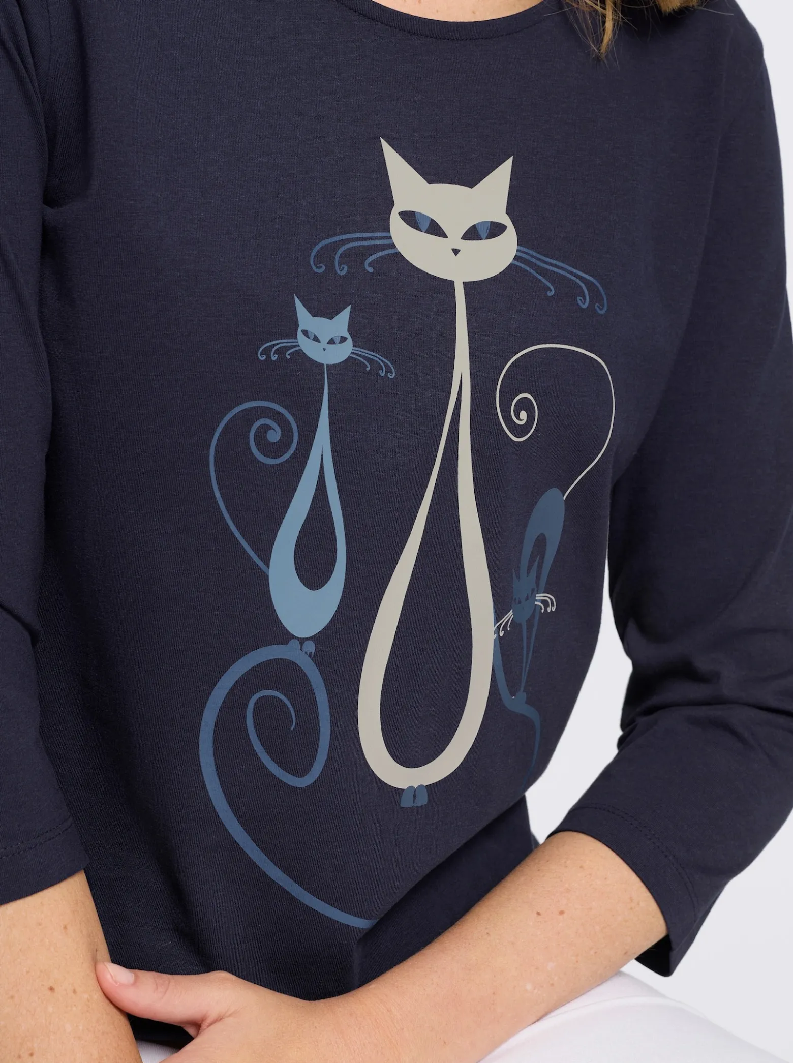 3/4-Arm-Shirt mit Katzen-Druck
