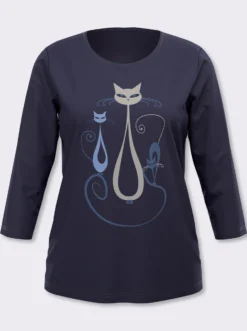 3/4-Arm-Shirt mit Katzen-Druck