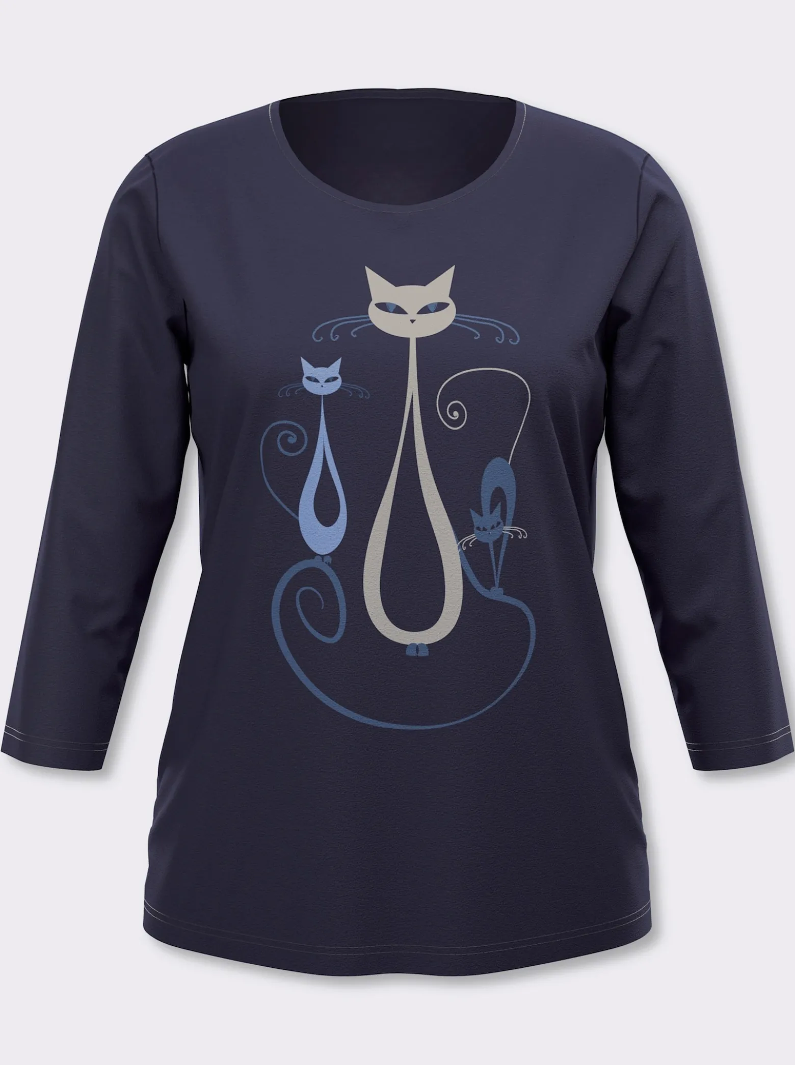 3/4-Arm-Shirt mit Katzen-Druck