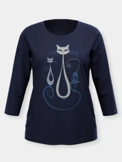 3/4-Arm-Shirt mit Katzen-Druck