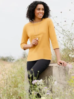 3/4-Arm-Shirt mit Kontrast-Blenden