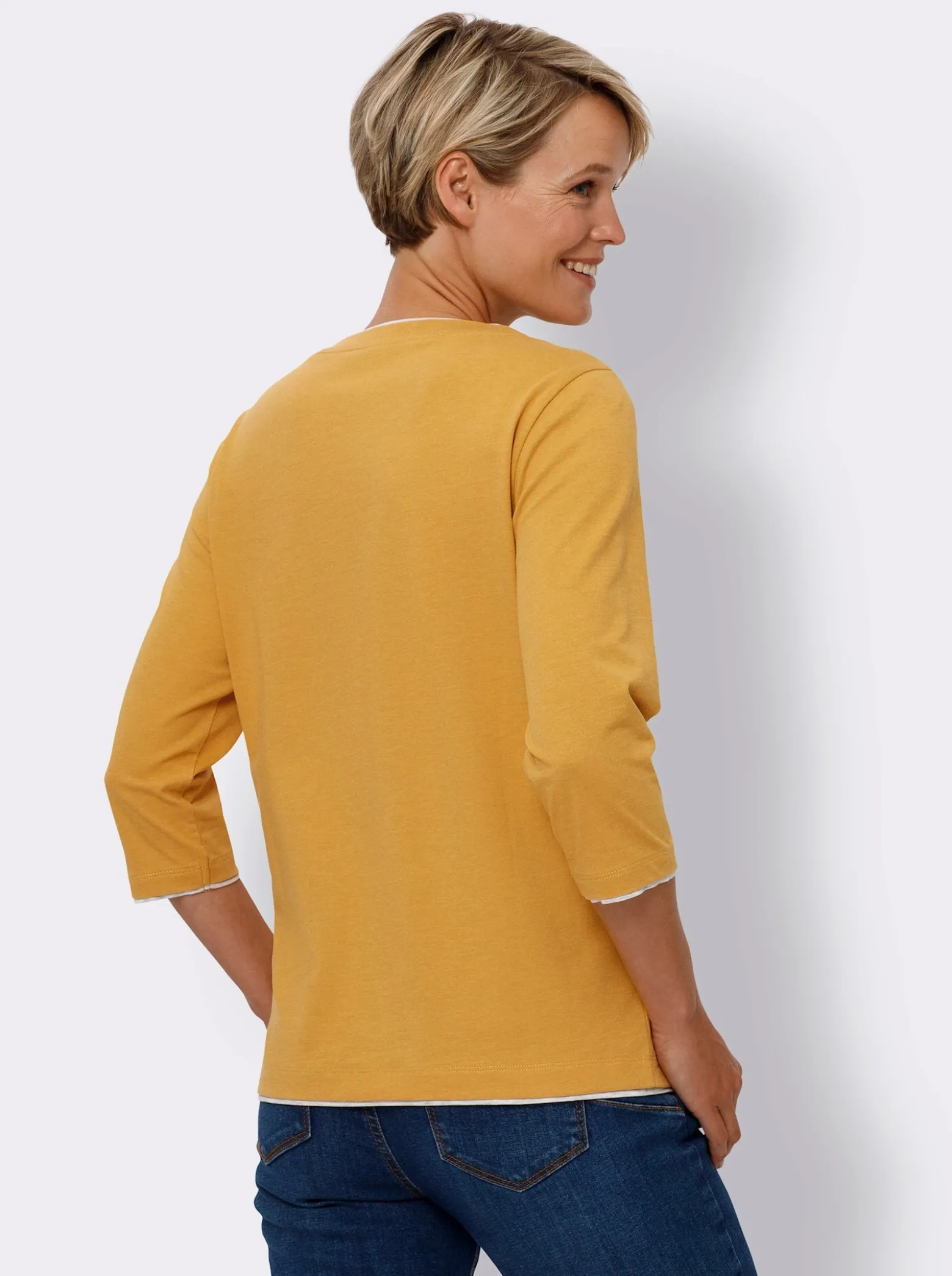 3/4-Arm-Shirt mit Kontrast-Blenden