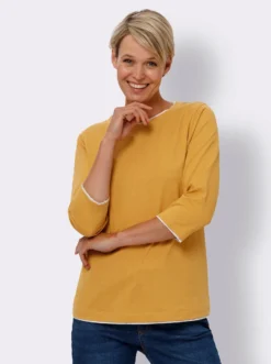 3/4-Arm-Shirt mit Kontrast-Blenden