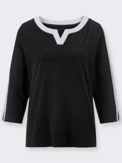 3/4-Arm-Shirt mit kontrastfarbenen Details