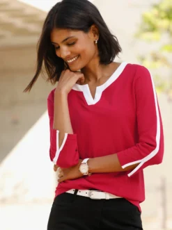 3/4-Arm-Shirt mit kontrastfarbenen Details