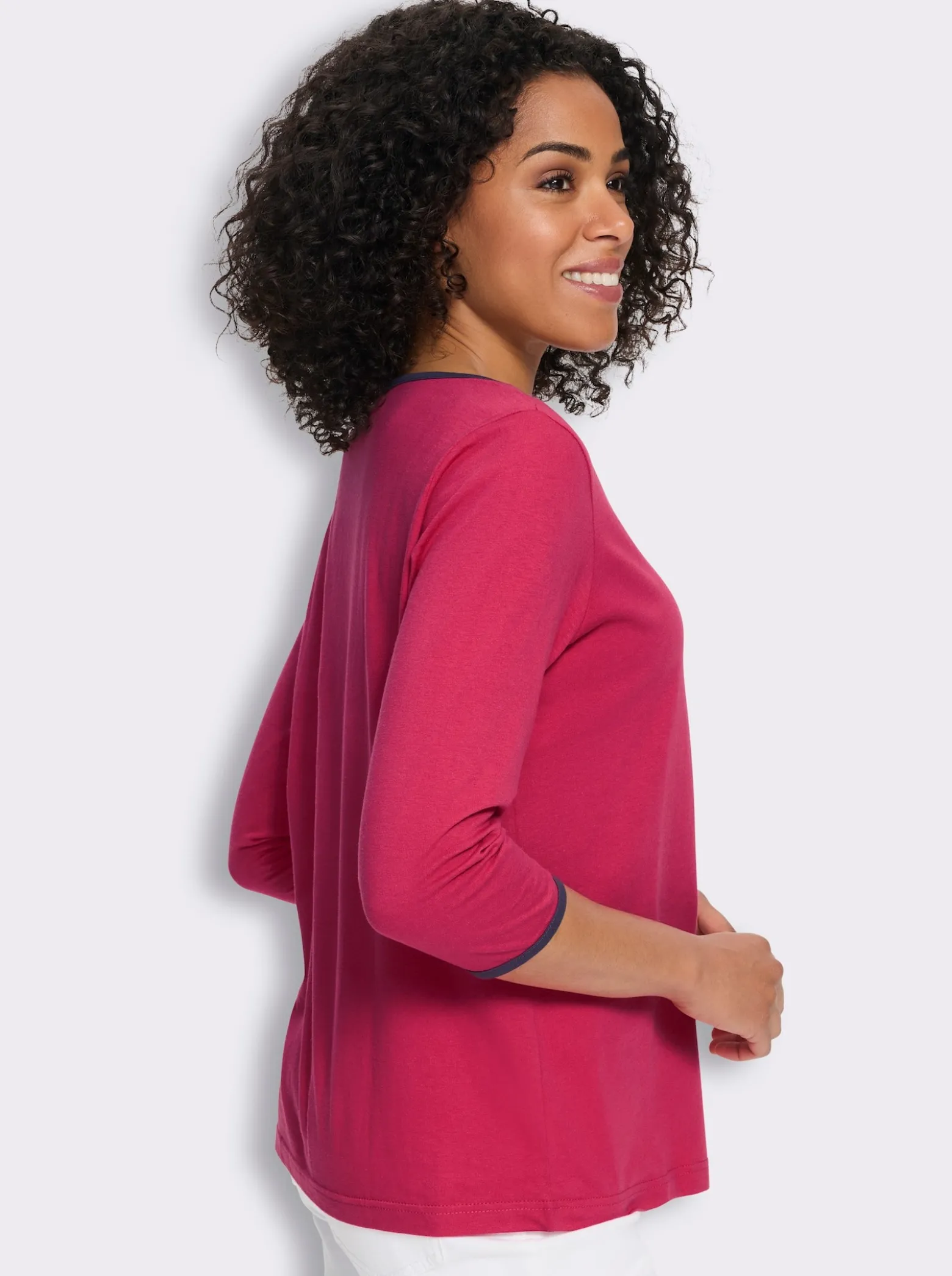 3/4-Arm-Shirt mit Kontrastpaspeln
