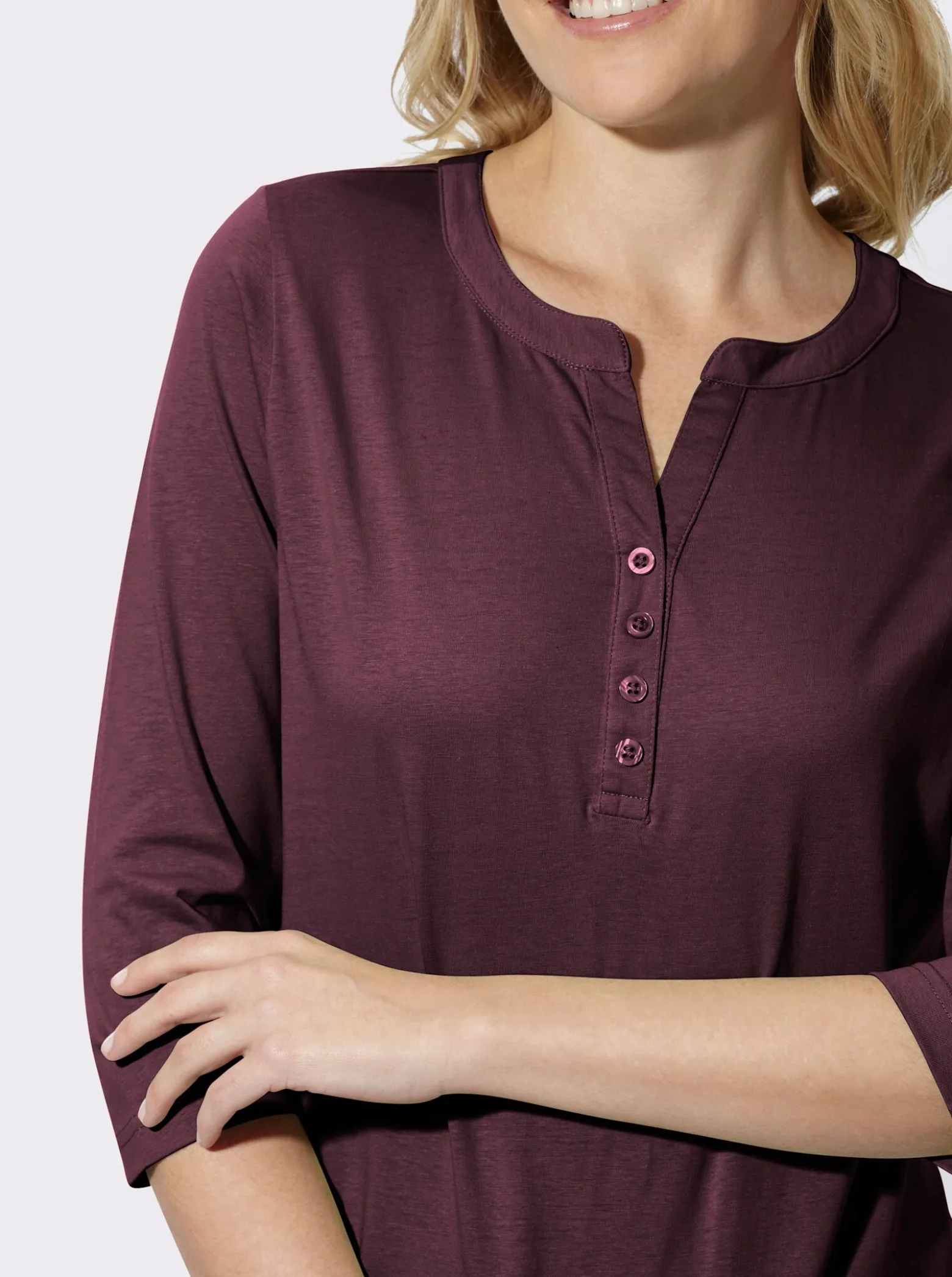 3/4-Arm-Shirt mit kurzer Knopfleiste