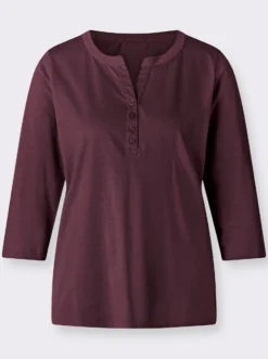 3/4-Arm-Shirt mit kurzer Knopfleiste