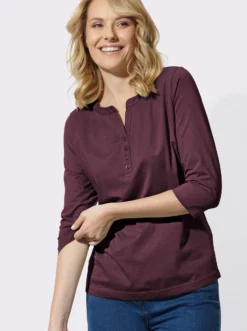 3/4-Arm-Shirt mit kurzer Knopfleiste