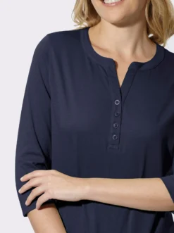 3/4-Arm-Shirt mit kurzer Knopfleiste