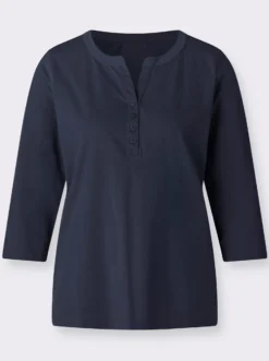 3/4-Arm-Shirt mit kurzer Knopfleiste