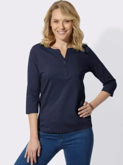 3/4-Arm-Shirt mit kurzer Knopfleiste