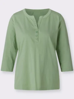 3/4-Arm-Shirt mit kurzer Knopfleiste