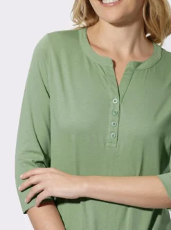 3/4-Arm-Shirt mit kurzer Knopfleiste