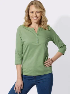 3/4-Arm-Shirt mit kurzer Knopfleiste