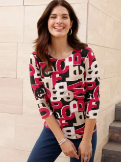 3/4-Arm-Shirt mit Lettering-Druck